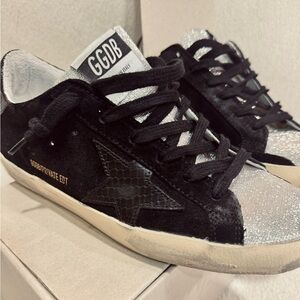 Golden Goose Black and Silver Glitter Sneakers
